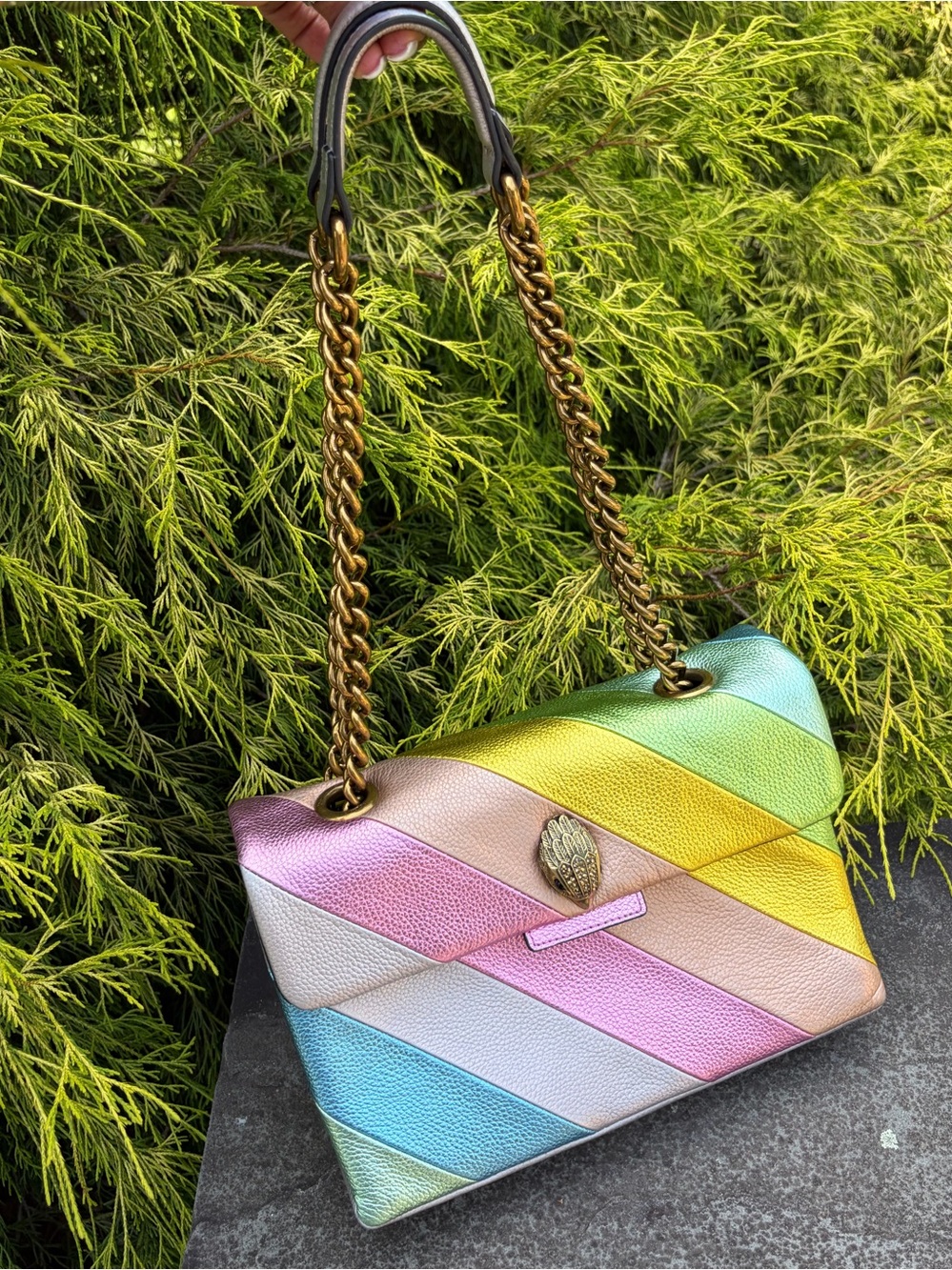 Kurt Geiger London Large Kensington Rainbow Metallic Leather Shoulder Bag 🌈